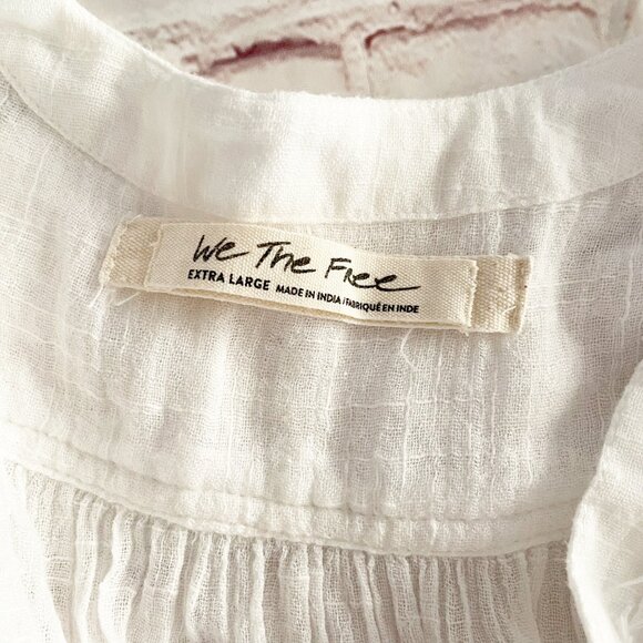 Women's Free People White Sheer Deep V Safari Wrap Long Sleeve XL Beachy Coastal - Picture 9 of 11